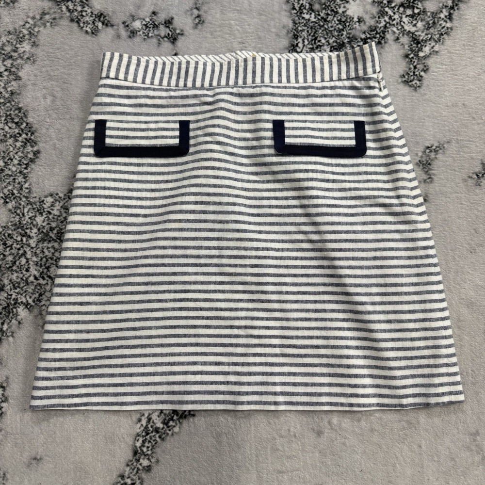 Brooks Brothers Blue Fleece Striped Skirt Womens 6 Linen Blend Nautical Preppy